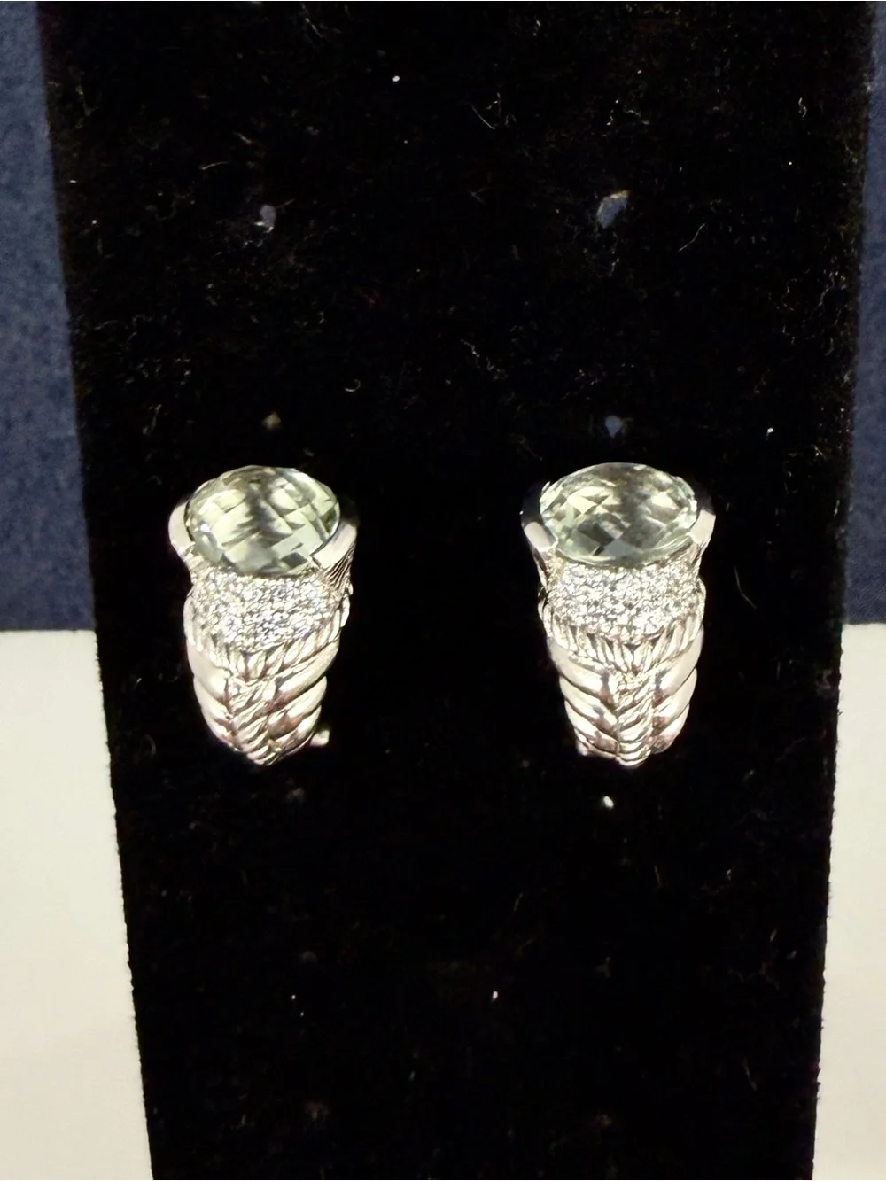 JUDITH RIPKA Sterling Silver Green Prasiolite Faceted Oval Huggie Earrings